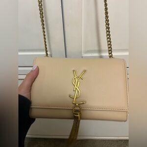 Beige Crossbody Bag with Gold Chain